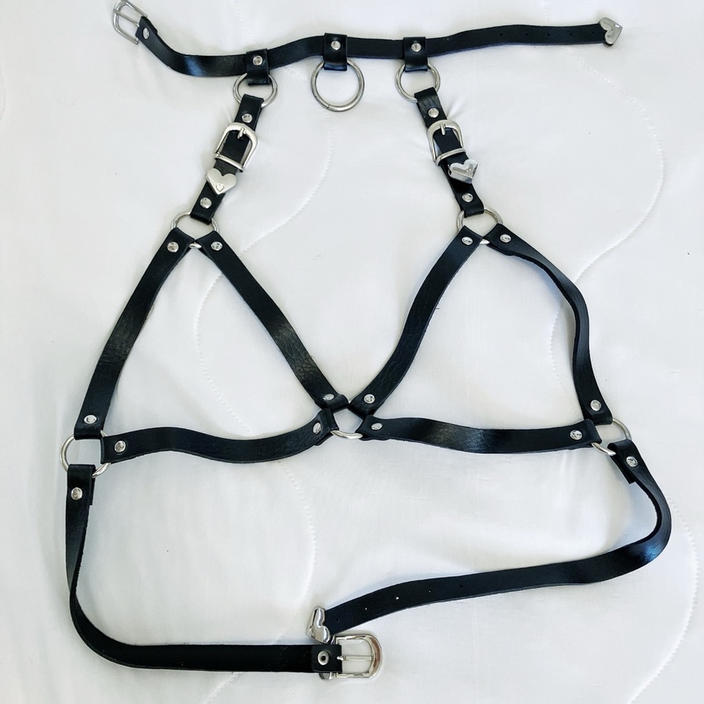 Black Leather Harness with heart hardware